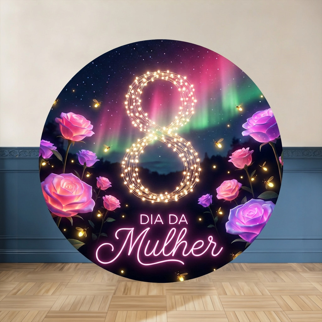 Painel Redondo Homenagem Dia da Mulher | Mulher de Valor | Frete Grátis | Tecido Premium | 150x150cm | 50x50cm