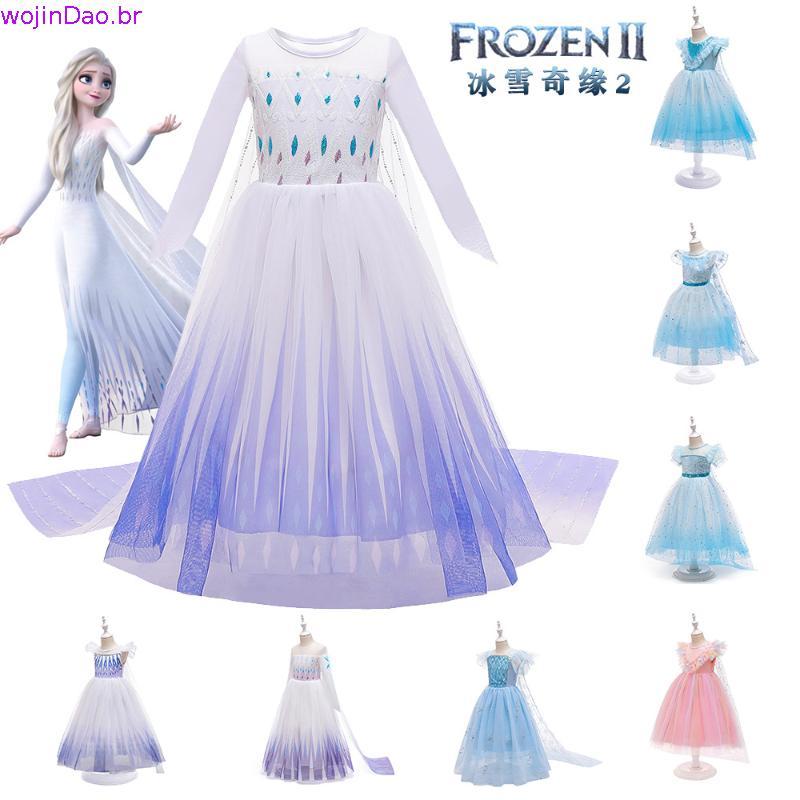 Frozen Moda 2 Traje Para Meninas Princesa Elsa Branco Malha Vestido De Lantejoulas Vestido De Baile Crianças Snow Queen