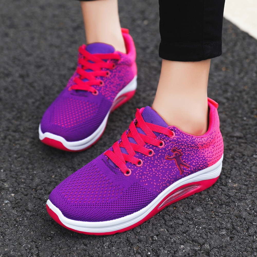 Novos sapatos femininos voando tecido malha sapatos de balanço esportes sapatos casuais