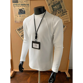 Camisa de fundo de veludo alemão dupla face desconstrução branca masculina outono inverno interior meia gola alta manga 