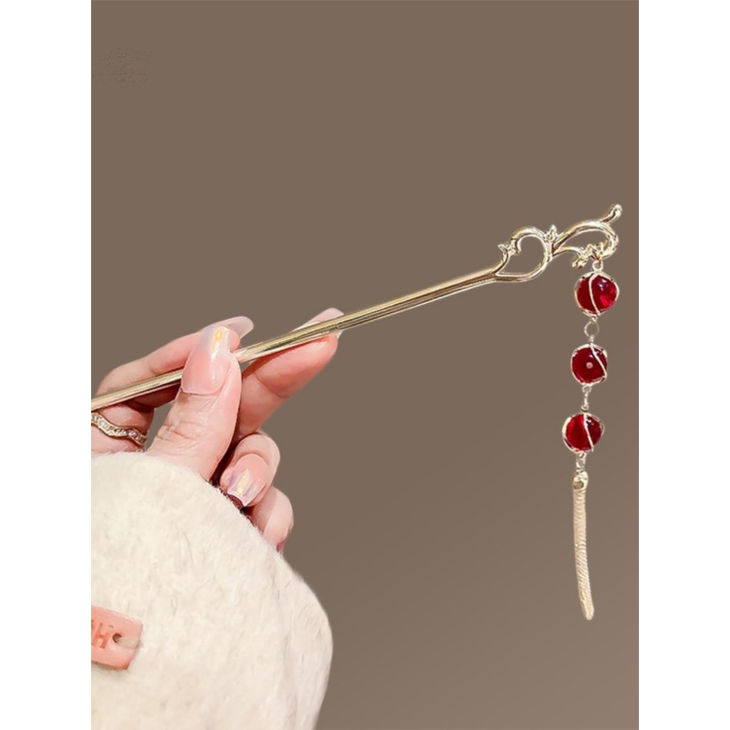 Chinês clássico ano novo lanterna vermelha borla hairpin feminino estilo antigo passo agitando Hanfu cocar enrolado hair