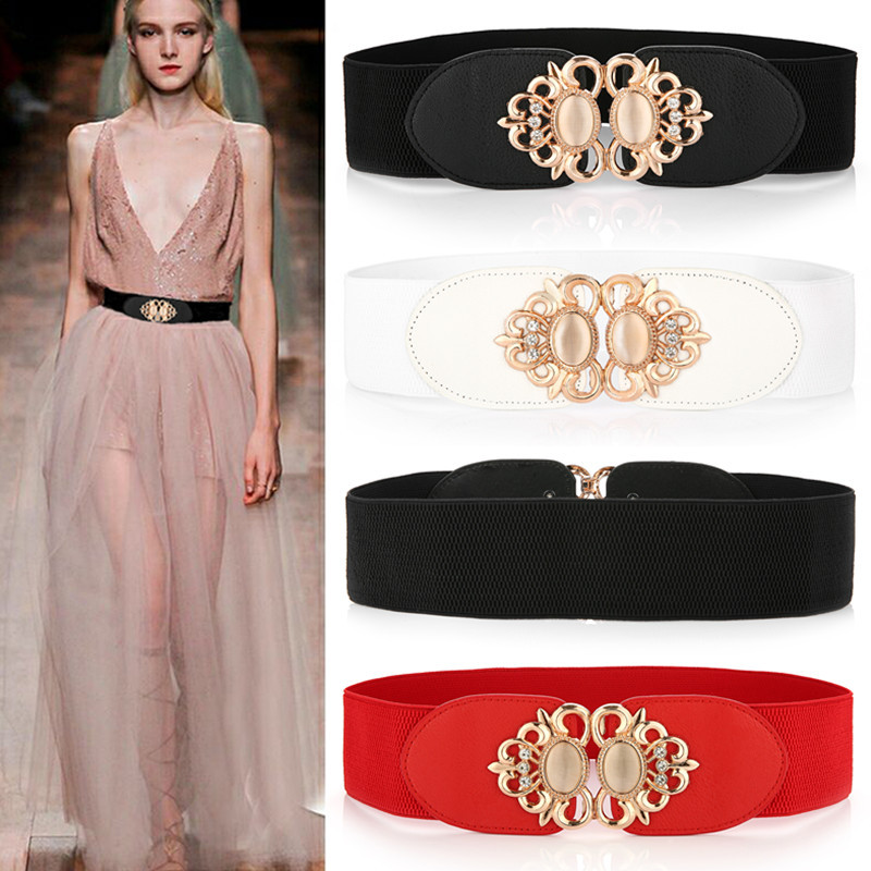 Moda elástica cinto largo decoração feminina cinto cravejado de diamantes combinando saia vestido cintura elástica senho