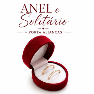 Kit Aliança Aparador e Solitário Dourado Porta Alianças Aço Inox Luxo