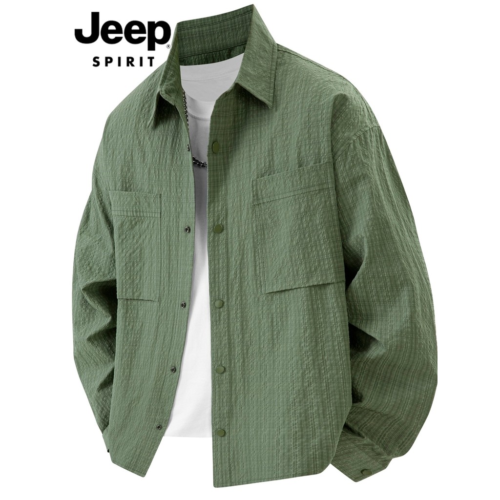 Jeep camisa de manga comprida masculina 2026 outono na moda juventude All-Match solto ferramentas jaqueta de lapela fina