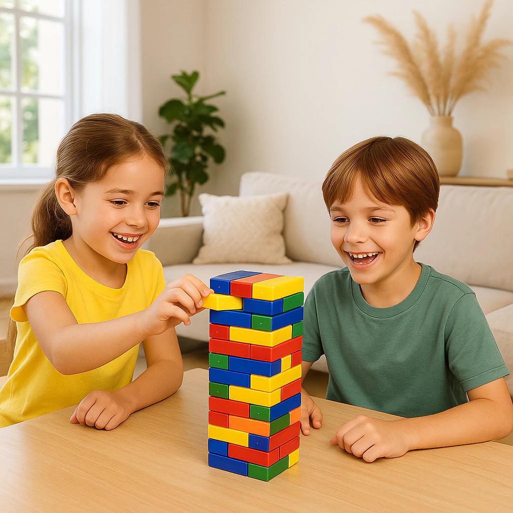 Jogo Torre de Equilíbrio Infantil Jogo de Empilhar Cubos Madeira Bloco de Montar Brinquedo Kit