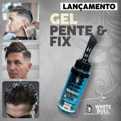 Pente & Fix Azul 280g White Bull – Gel Fixador com Pente Integrado, Efeito Brilho