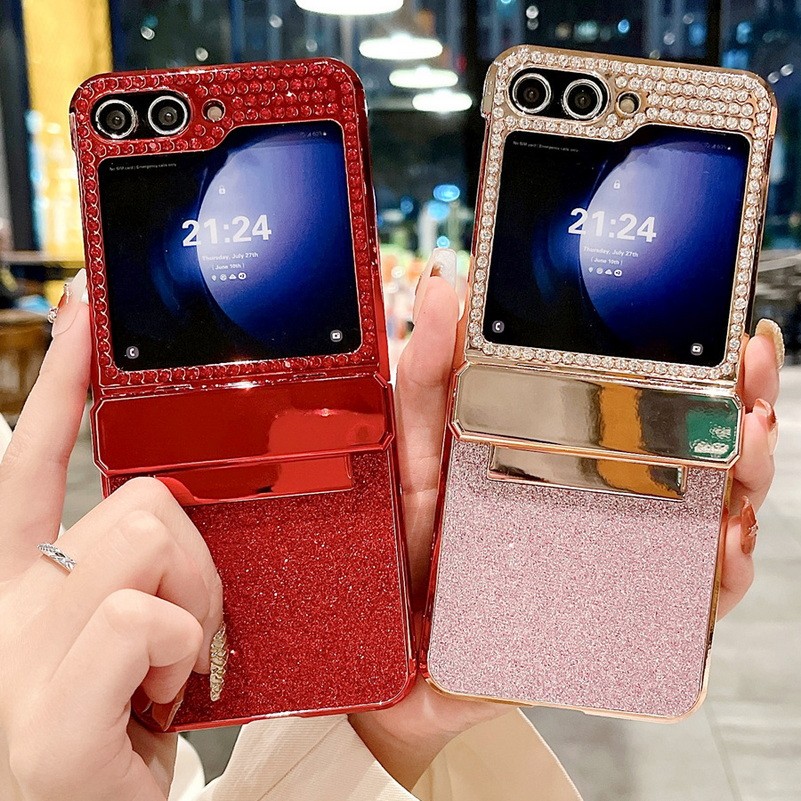 Brilhante Strass Glitter Galvanizado Articulado Caso De Telefone Para Samsung Z