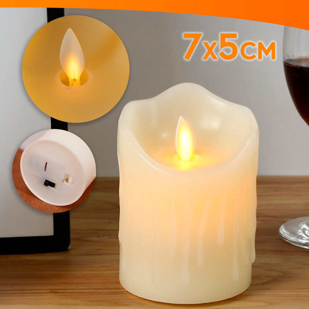 Vela Led Eletronica Plastica Realista Com Fogo Que Mexe - 7x5cm - Vai Com Pilhas