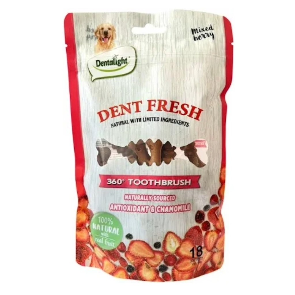 Petisco Pet Dent Fresh Frutas Vermelhas e Camomila Dentalight Natural e Funcional Ansiedade Cães