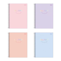 Caderno espiral capa dura universitário 1x1 80 folhas Happy Tilibra