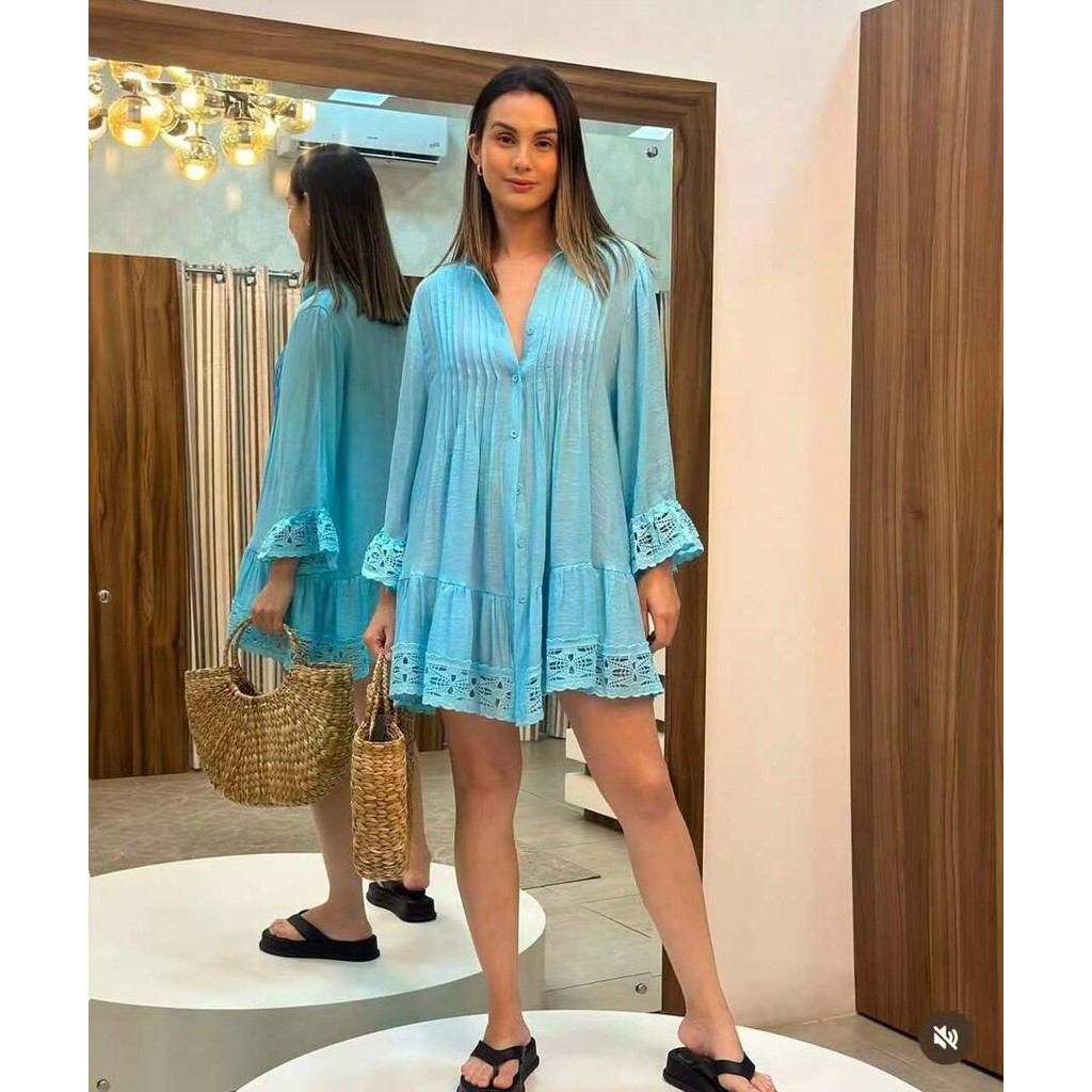 Saida Praia Vestido Chemise Camisa Camisao - Premium Manga Longa Cobertura Refrescante De Praia De Verão Para Mulheres em Oferta na Shopee