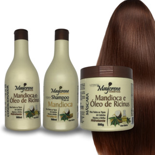 Kit Mandioca 3x500ml - 1 Shampoo + 1 Condicionador + 1 Máscara - Nutri e Repara Fios em Oferta na Shopee