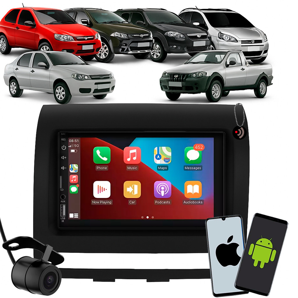 Kit Multimídia 7 Polegadas Carplay Android Auto Palio Strada Idea Siena Palio Weekend + Câmera de Ré + Moldura em Oferta na Shopee