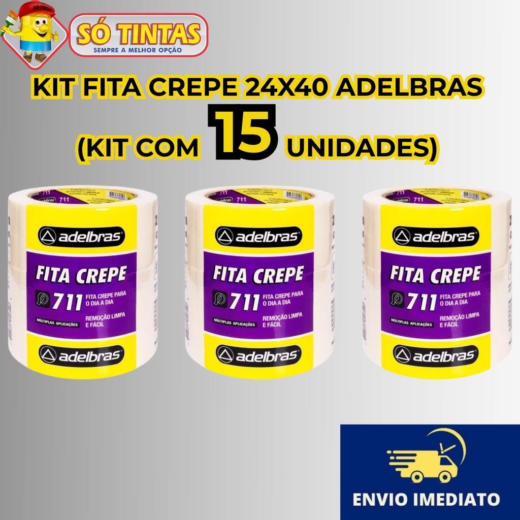 Kit 15 Fita Crepe Branca Adelbras 711 Larga 24mm x 40m para Pintura, Artesanato, Escolar em Oferta na Shopee