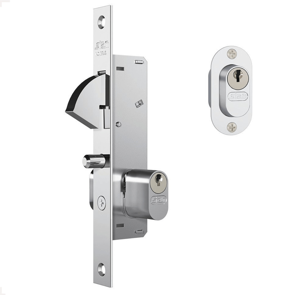Fechadura Stam 901 Gorje Porta Correr Inox Escovado Broca 40mm Resistente Externa
