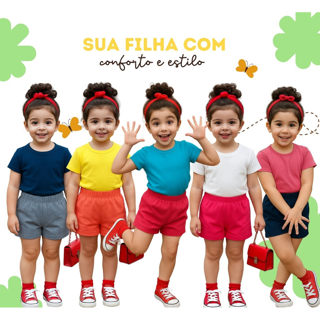 Kit 5 Conjunto Blogueirinha Infantil Menina 5blusas + 5shorts