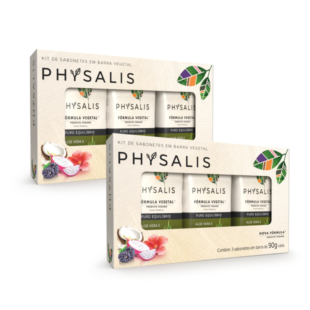 Kit 2 Caixas de Sabonete em Barra Puro Equilíbrio 90g Physalis Aloe Vera e Capim Santo