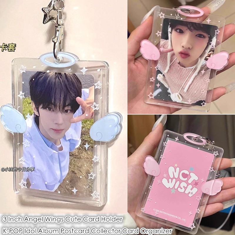 3 Polegada Asas De Anjo Bonito Titular Do Cartão K-POP Ídolo Chaveiro para photocard holder Kpop Idol pingente estrela