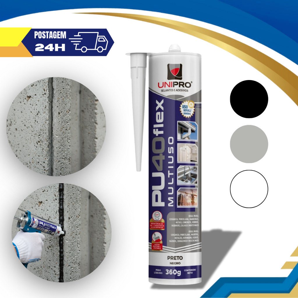 Adesivo Cola Fixa Cuba Pu 40 Inox Mármores Granitos Vedação - Branco/Cinza/Preto em Oferta na Shopee
