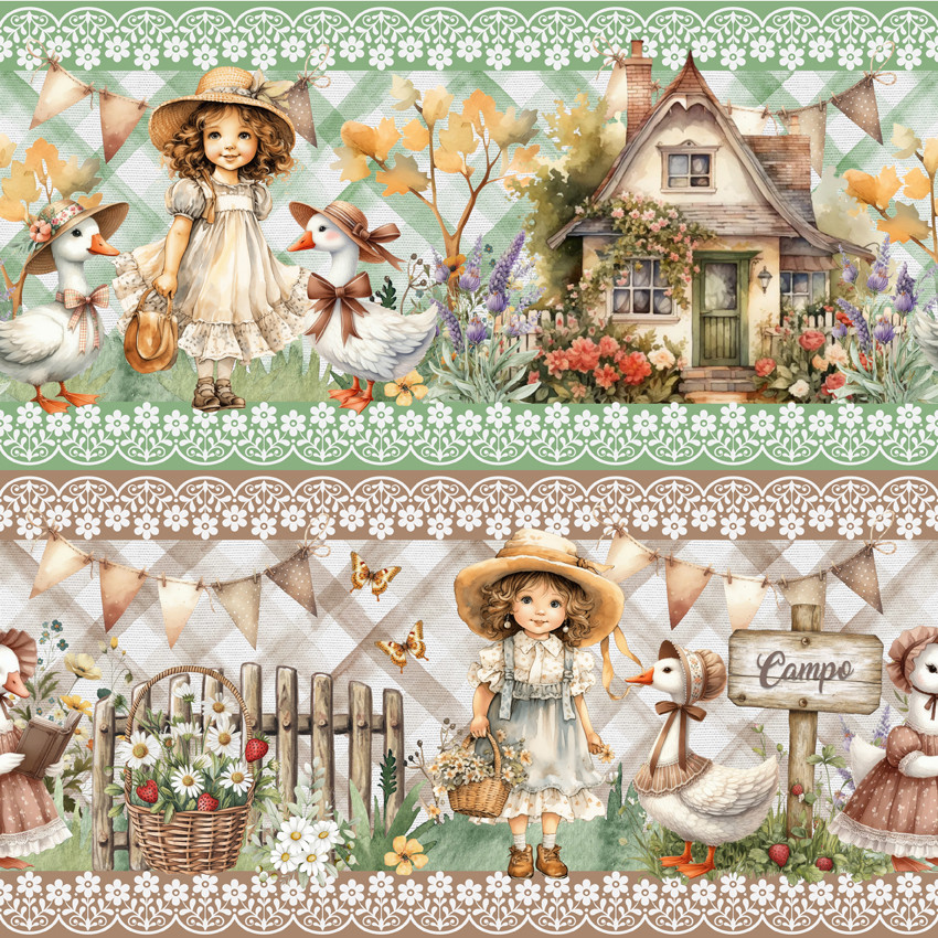 Tricoline Digital Barrado Camponesa Cottage, 50cm x 1,50mt