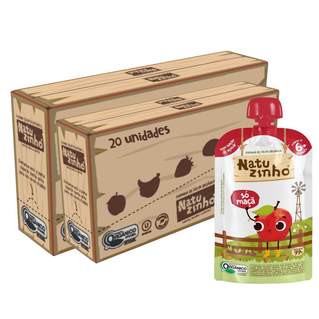 Kit Papinha Organica Natuzinho Maça Bebe 20 unidades