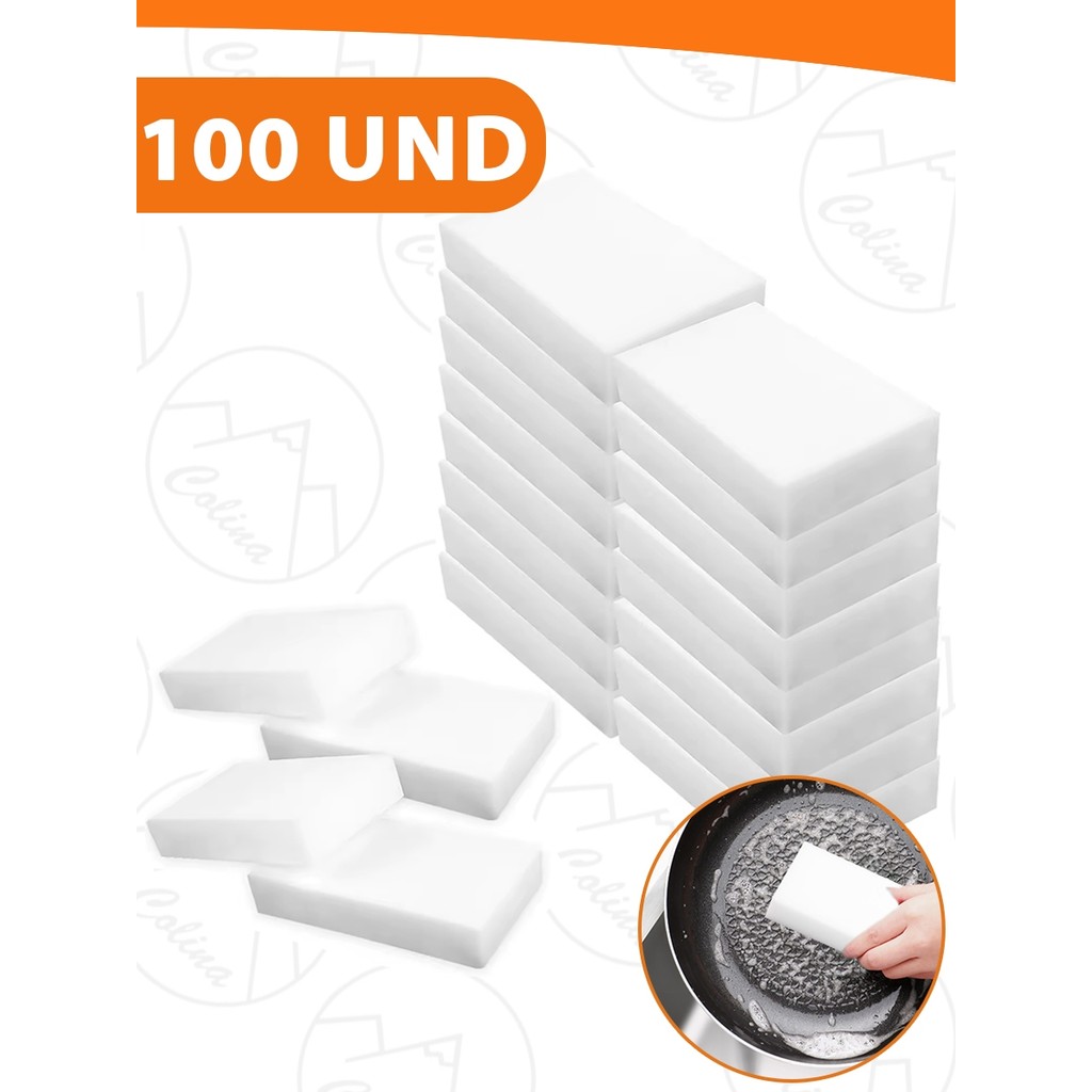 Kit 20 a 100 Esponja Mágica Branca de Melamina Tira Manchas Riscos Mágica Multiuso Nano Shop