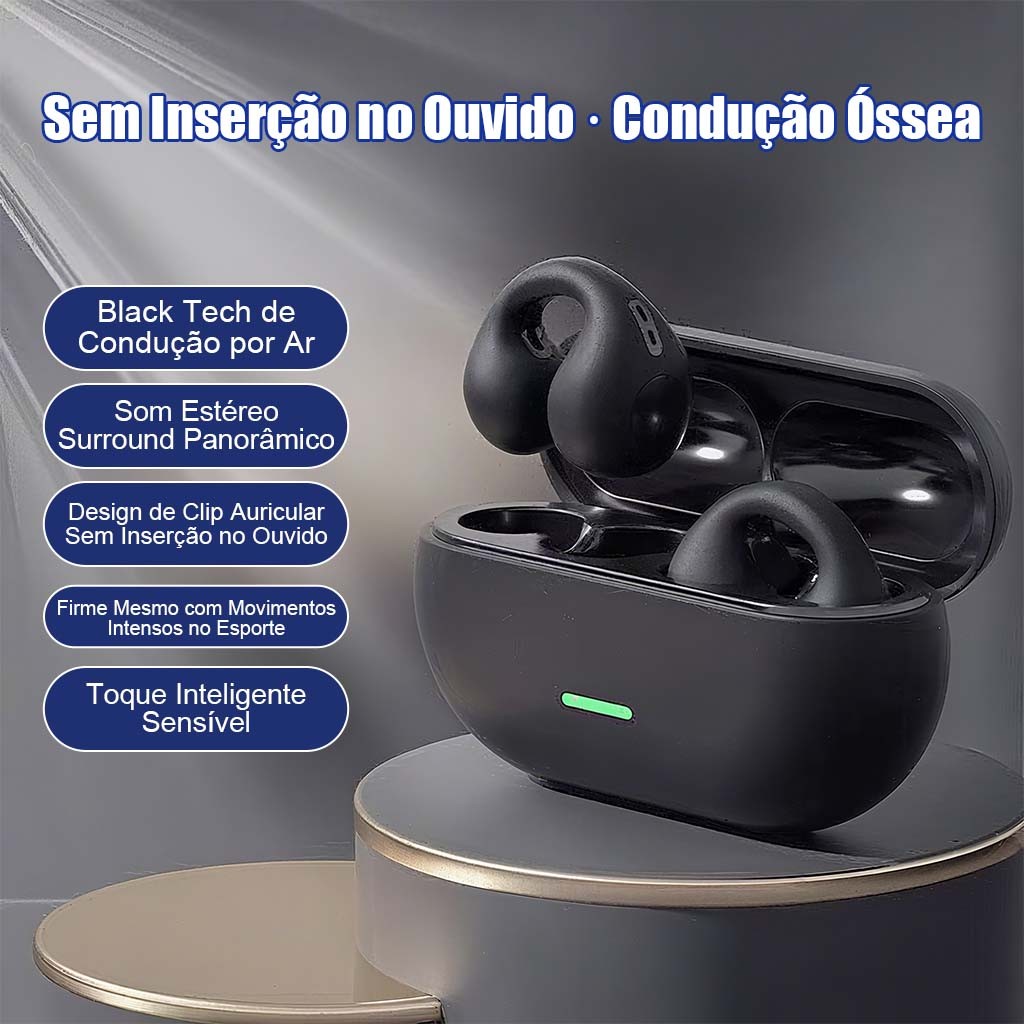 Fone de Ouvido Esportivo Bluetooth 5.3 AJ-D54 - OWS - Condução Óssea, Chamadas em Viva-Voz, Leve e Confortável