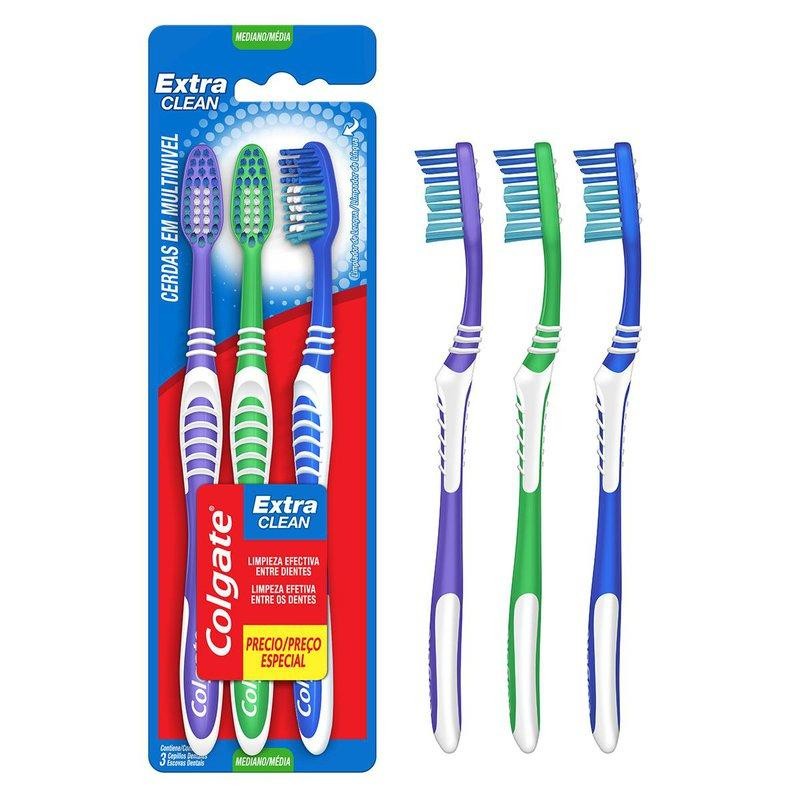 Escova Dental Colgate Extra Clean Média 3 Unidades em Oferta na Shopee