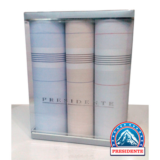 Kit 3 Lenços Presidente Puro Algodão 41 X 41 Masculino Finos 3800