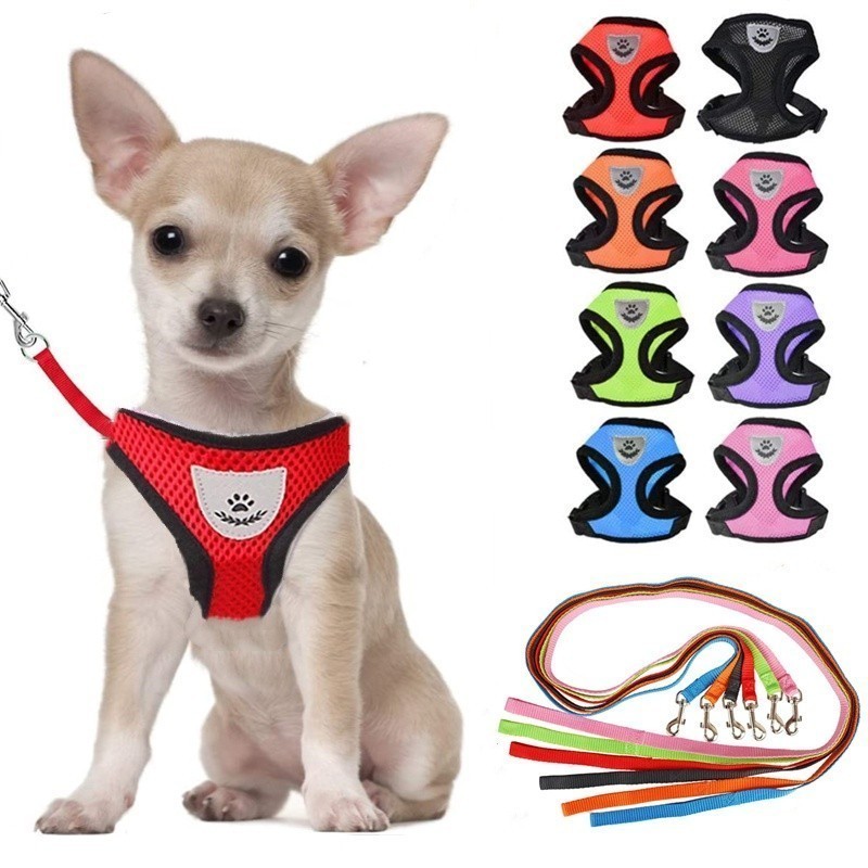 Arnês de Nylon para Cães com Guia, Respirável, para Gatos e Filhotes, com Fita Refletiva, Guia Ajustável para Filhotes,