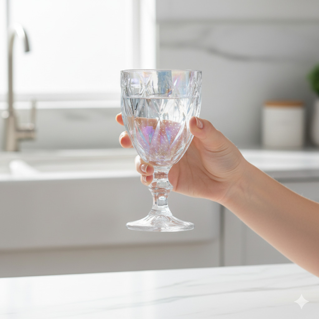 Jogo 6 Taças de Vidro Diamante Para Bebida Suco Água Coquetel