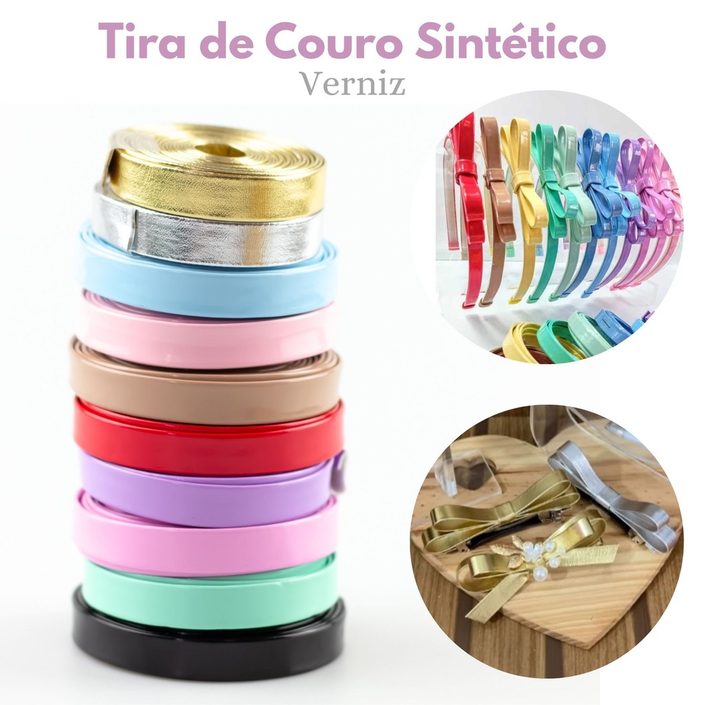 Tira Verniz couro sintetico lonita 10mm Para Laço Tiara Artesanato 2 a 6 Metros em Oferta na Shopee