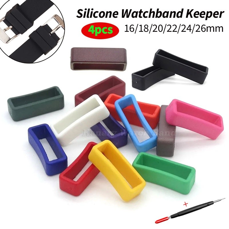 4 Pçs Silicone Pulseira De Relógio Keeper Anel Loop 16mm 18mm 20mm 22mm 24mm 26mm Borracha Colorida À Prova Dwaterproof 