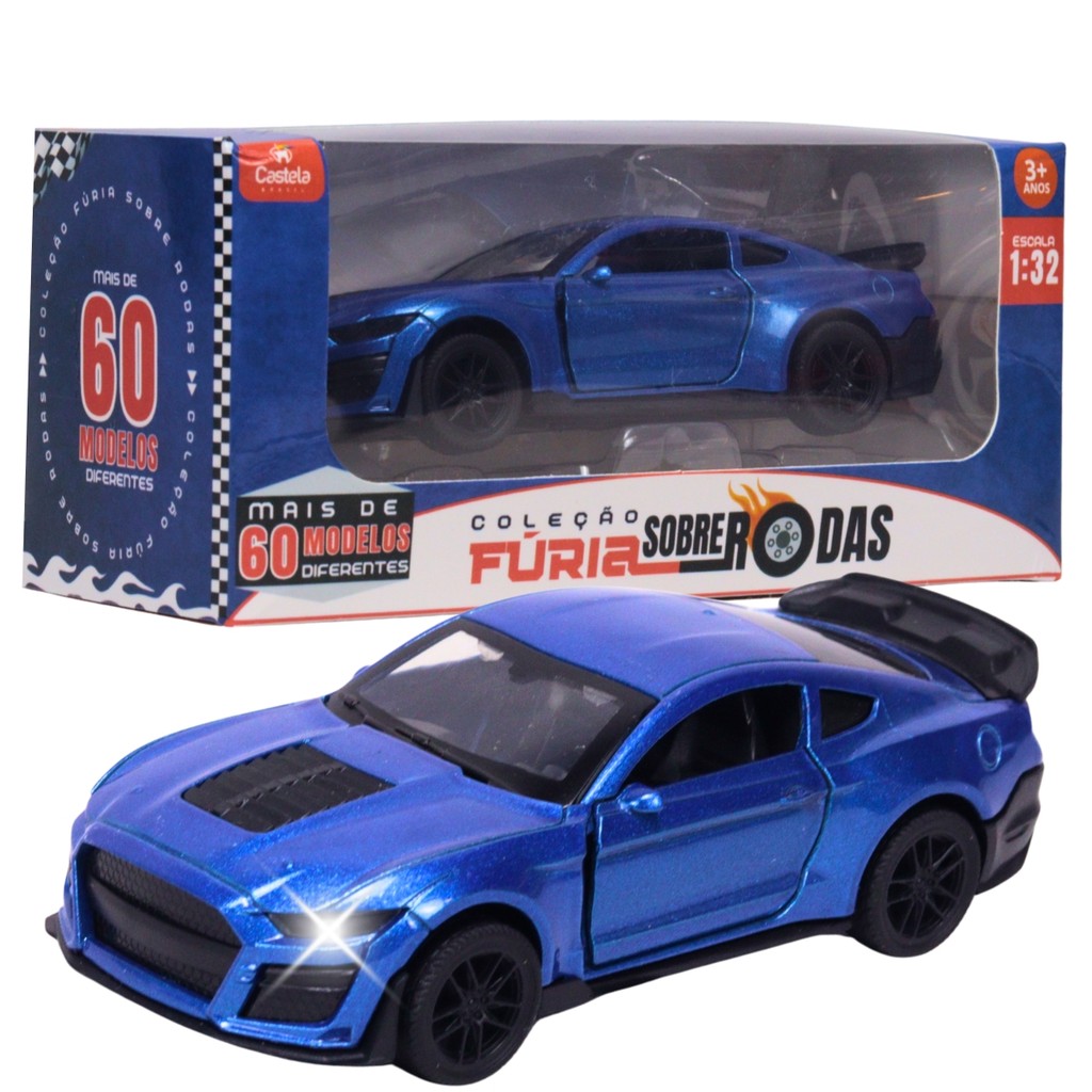 Carrinho Miniatura Azul Pull Back 1:32 C/ Som e Luz - Castela Brasil
