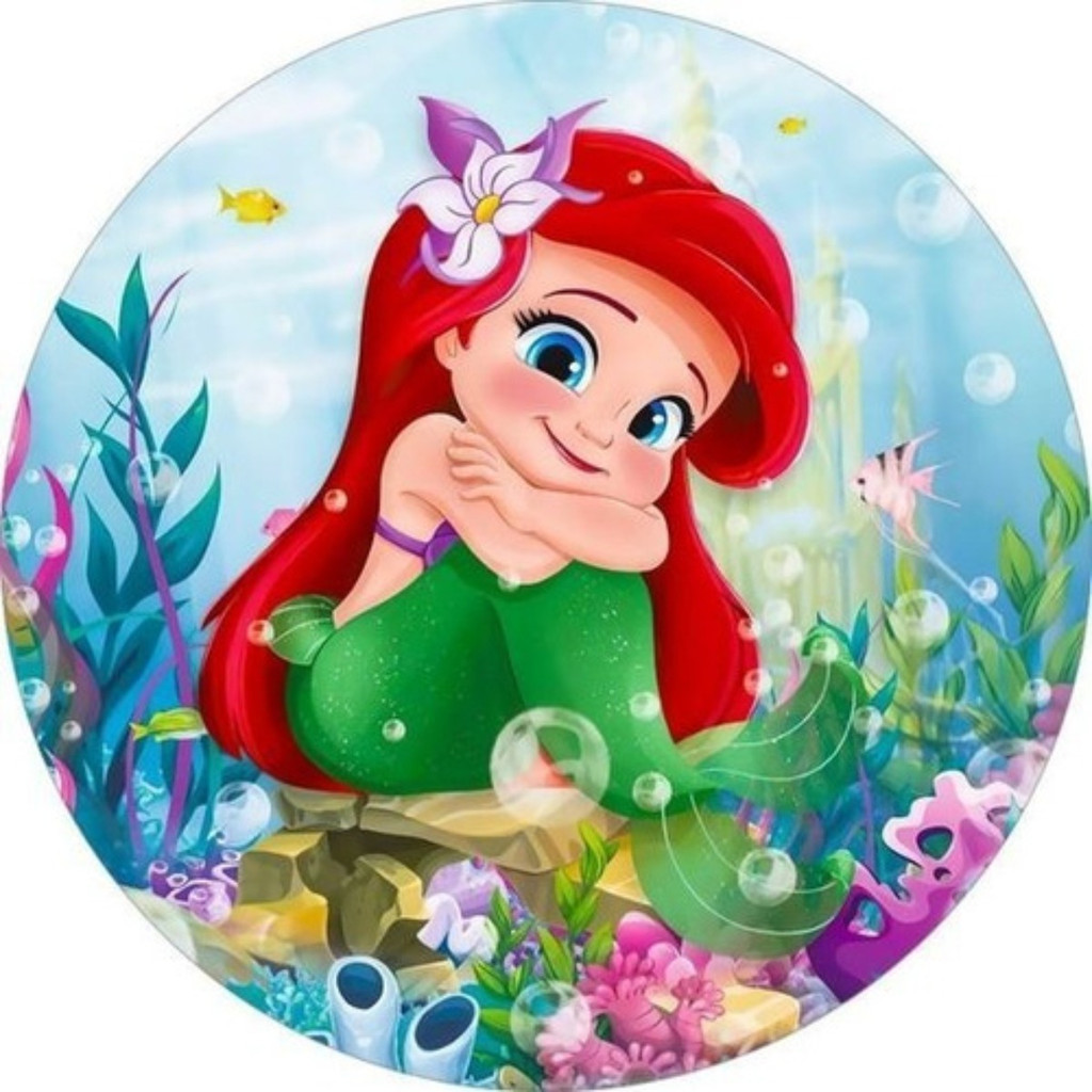 Painel Capas Redondo Festa Sereia Princesa Cute Infantil 150x150