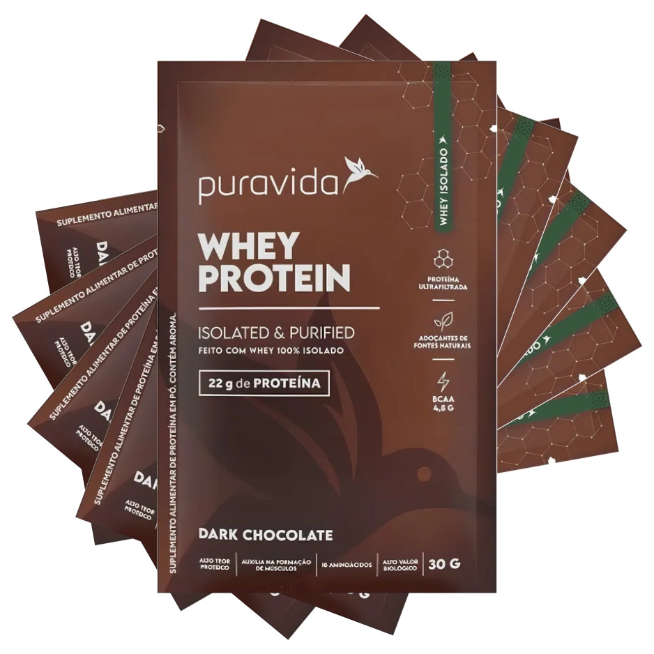 PURA VIDA KIT 5 UNID SACHE (30G) WHEY PROTEIN ISOLADO - SABOR DARK CHOCOLATE