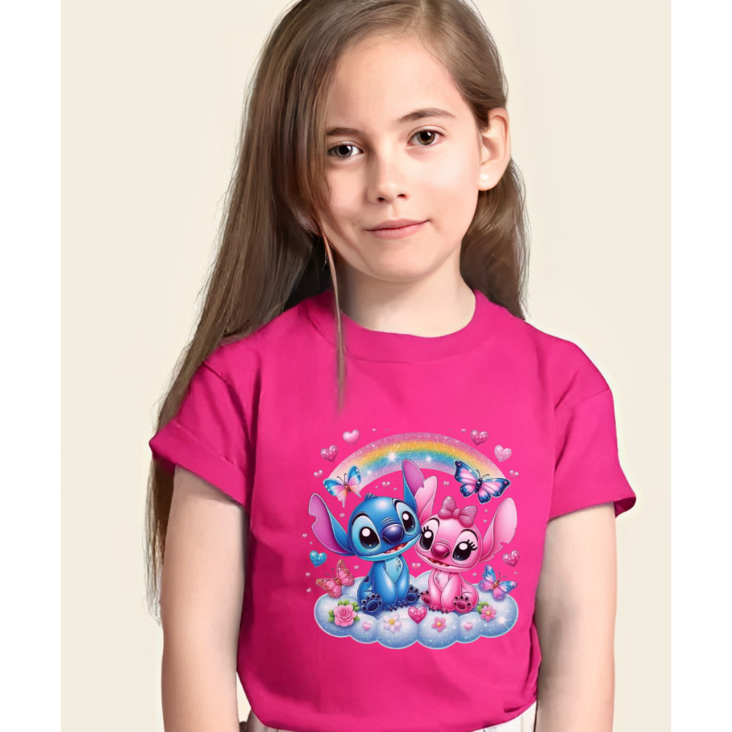 Camiseta Infantil Feminina Algodão Premium Estampa Personagens Tendência Moda Kids