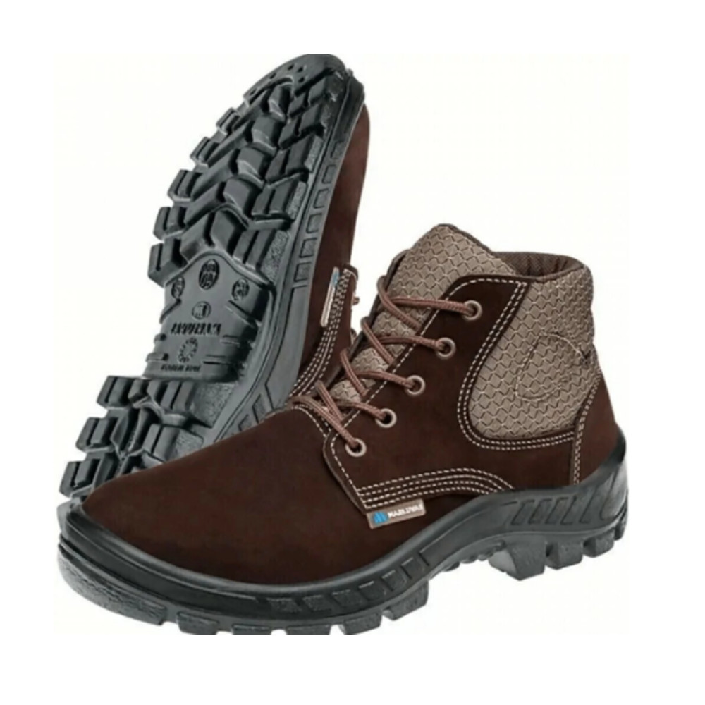 Bota Botina Sapatão de Segurança Proteção Couro Nobuck Trekking Marrom Café c/ Biqueira PVC Marluvas