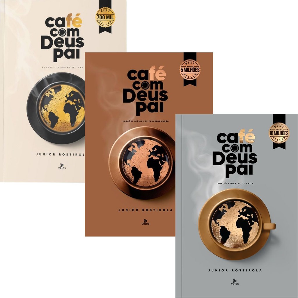 Kit 3 Livros | Coleção Café com Deus Pai | Porções de Paz + Transformação + Amor | Junior Rostirola em Oferta na Shopee