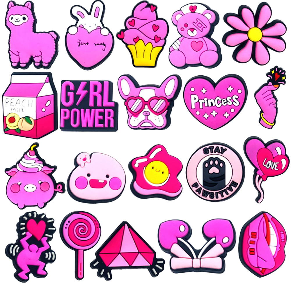 Charms de Sapatos 20 Estilos de Decorações da Série Rosa Acessórios de PVC com Botão em Oferta na Shopee