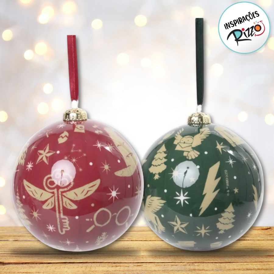 Bola de Natal - Harry Potter - Verde e Vinho - 10cm - 2 unidades - Cromus - Rizzo