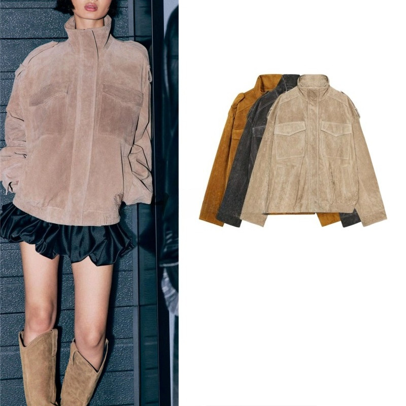 2025 Jaqueta feminina de couro com textura de camurça outono 4341770 em Oferta na Shopee