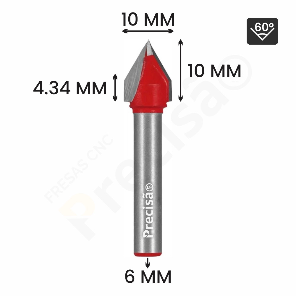Fresa V-Bit | 10mm x 60° Para Madeira e MDF