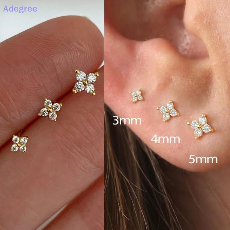 Adegree 3 Pçs/Set Quatro Pétalas Zircão Flor Brincos Conjunto Para Mulheres Pequeno Clássico Versátil Piercing 3/4/5mm N