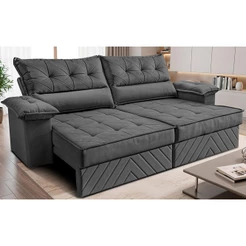 Sofá Retrátil e Reclinável 2,40m com Molas e Espuma D33 Thunder Velusoft Cinza Cama inBox