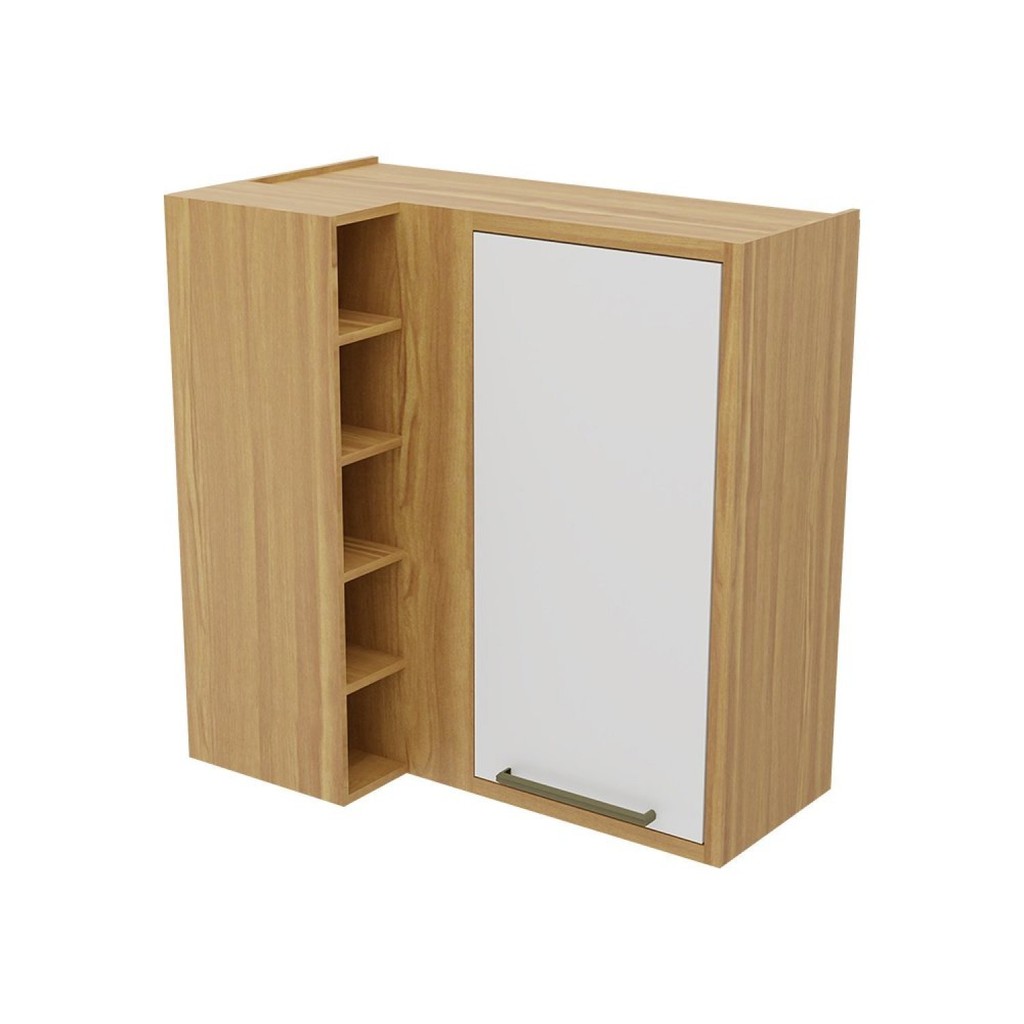 Armário Aéreo de Cozinha Canto Reto com 1 Porta e Mini Adega 100% MDF Vicenza Espresso Móveis Amêndoa/Branco em Oferta na Shopee