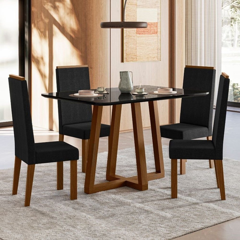 Conjunto Sala de Jantar 4 Cadeiras Livia Preto/Âmbar Âmbar/Preto