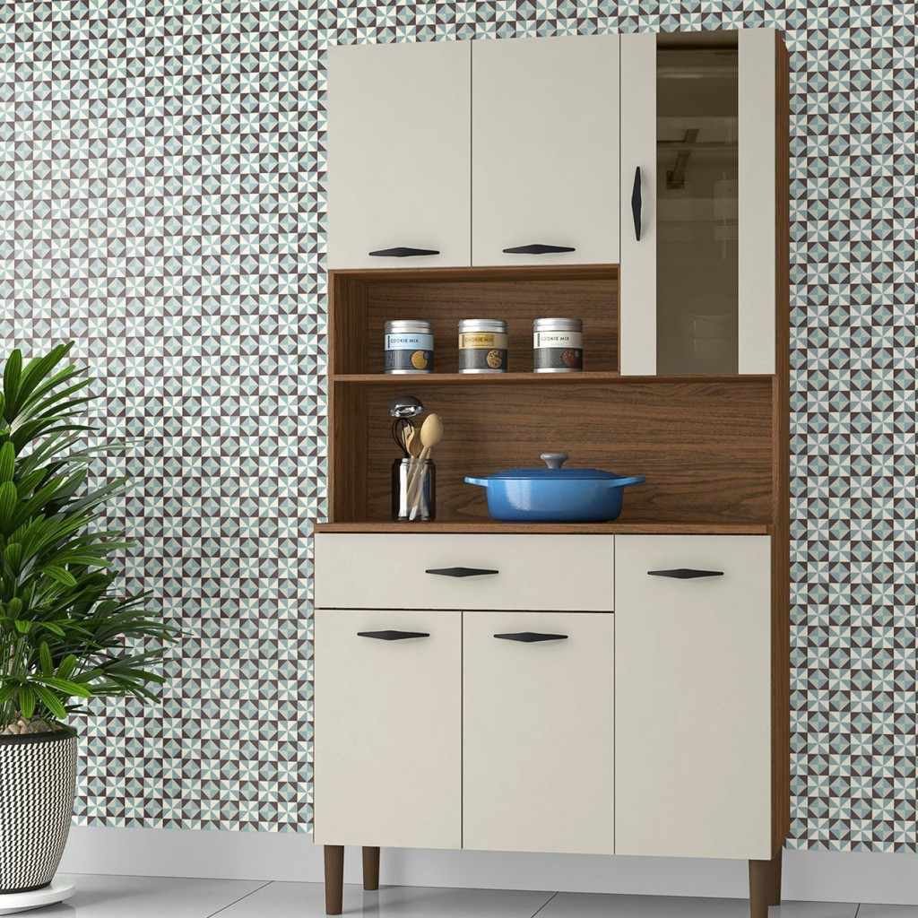 Armário de Cozinha 6 Portas 1 Gaveta Golden Nogueira/Off White em Oferta na Shopee