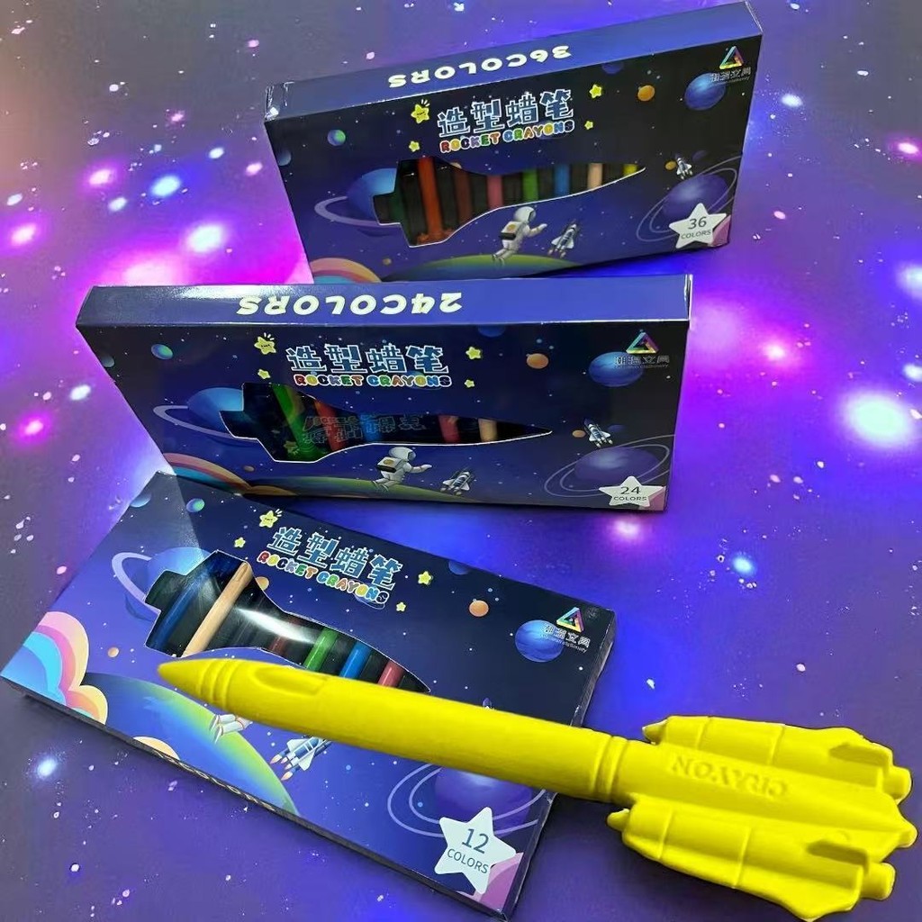 Nave Espacial Giz de Cera Triangular Não Quebra Nâo Suja Lápis 12/24/36 Cores Colorir Antiaderente, Durável E Lavável