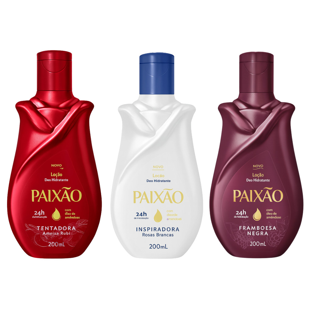 Kit 3 Hidratantes Corporais 200ml Paixão Tentadora + Framboesa Negra + Inspiradora em Oferta na Shopee